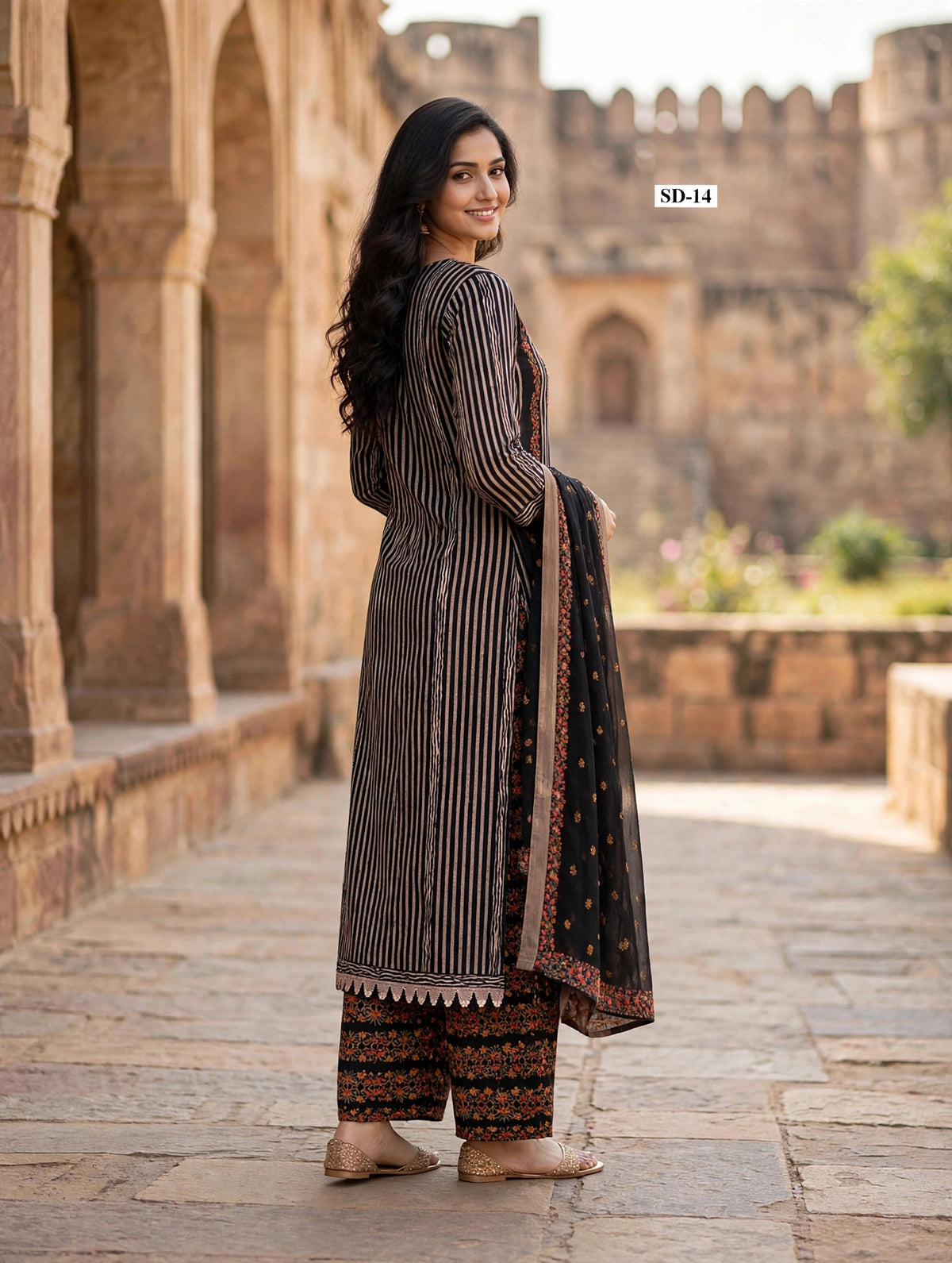 Wholesale SD-14 Black Rust Stripe 3 Pcs Suit - Alternate Pose | The Wardrobe Fabrics
