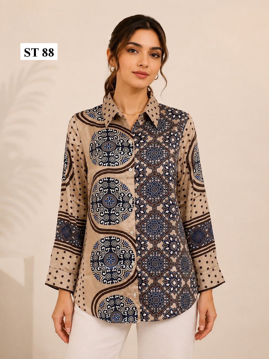 Beige Mosaic Luxe Natural Crepe Shirt