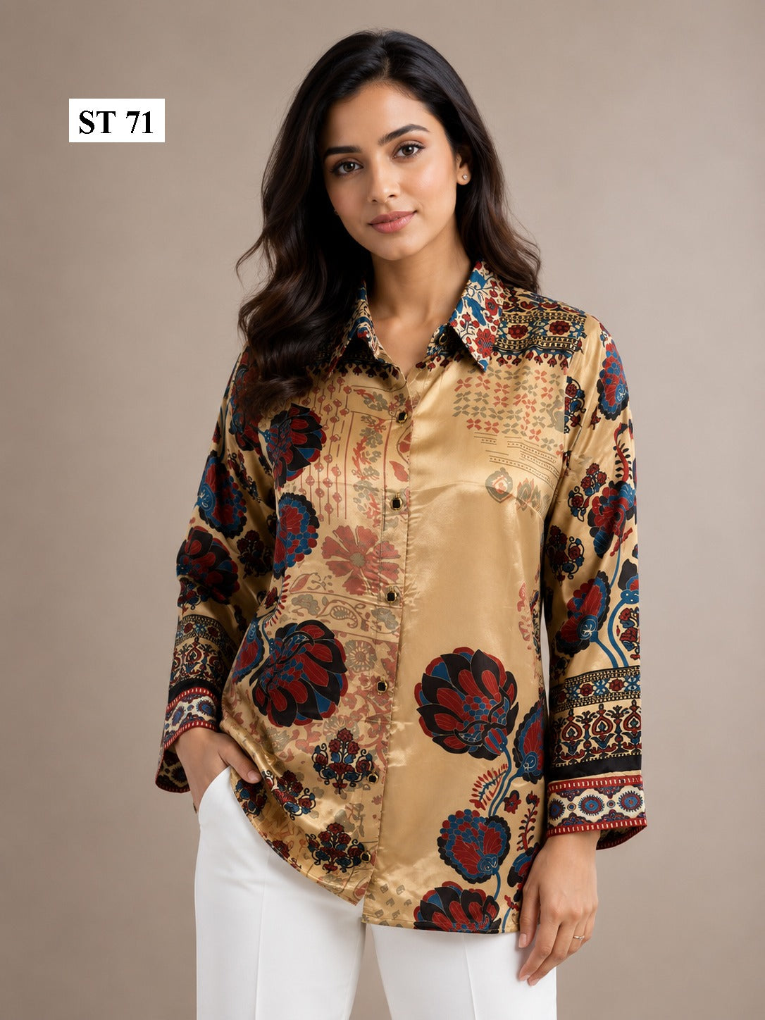 Golden Floral Heritage Natural Crepe Shirt