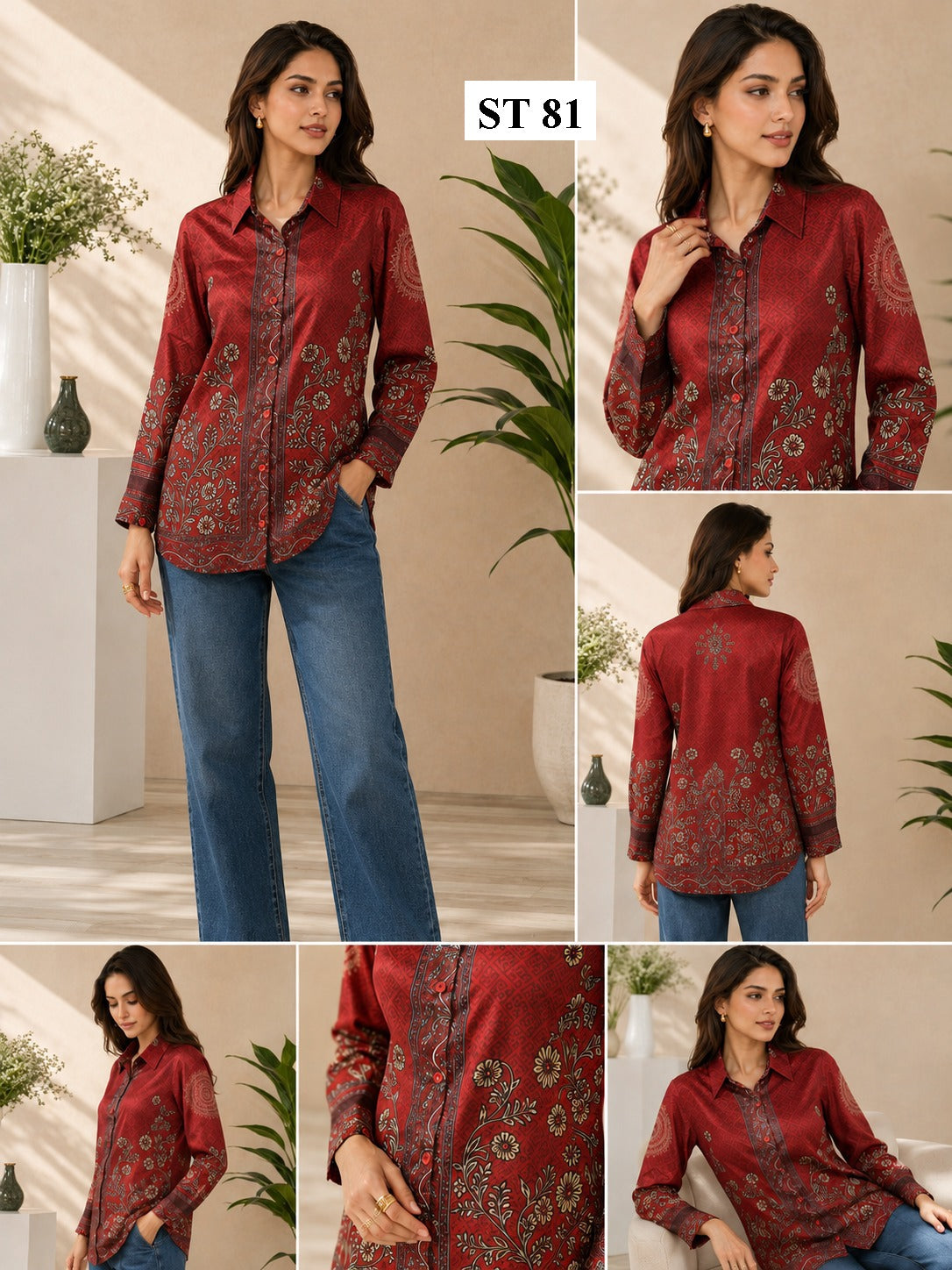 Crimson Garden Natural Crepe Shirt