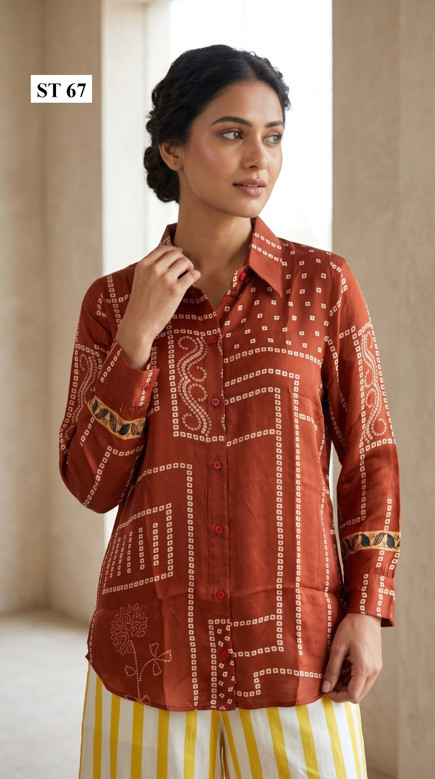 Rust Bandhani Trail Natural Crepe Shirt