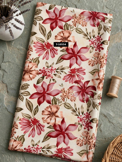 Wholesale T-10554 Red Coral Floral Print On Crepe Fabric - CREPE | The Wardrobe Fabrics