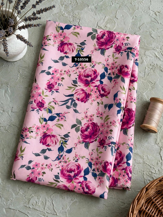 Wholesale T-10556 Magenta Rose Floral Print On Crepe Fabric - CREPE | The Wardrobe Fabrics