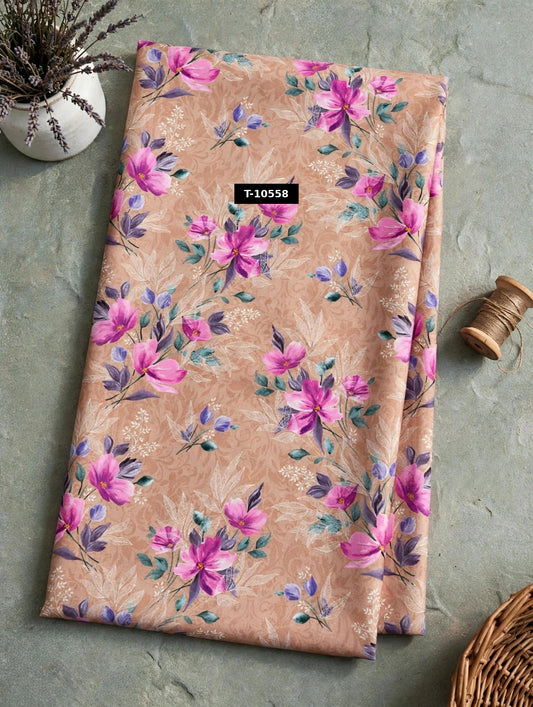 Wholesale T-10558 Pink Purple Floral Print On Crepe Fabric - CREPE | The Wardrobe Fabrics
