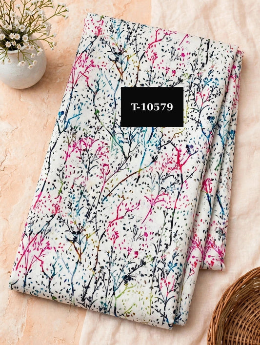 Wholesale T-10579 Multi-Color Wispy Tree Branch Print On Muslin Fabric - MUSLIN | The Wardrobe Fabrics