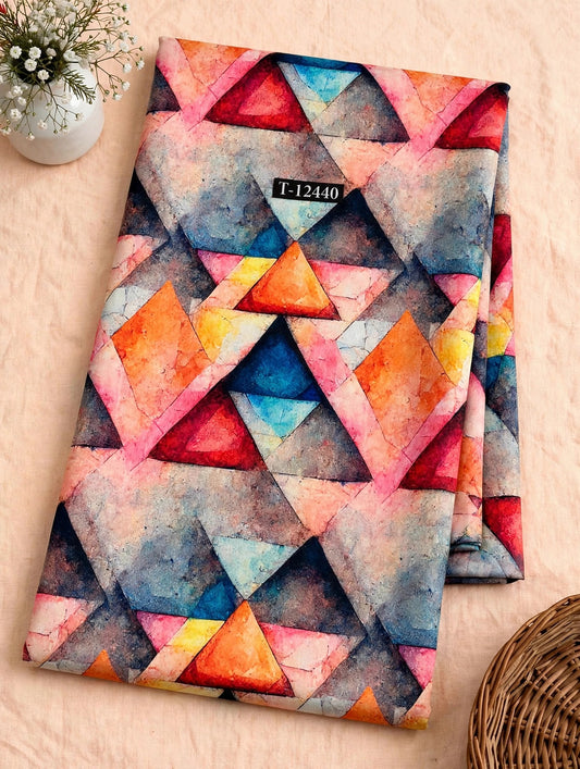 Wholesale T-12440 Colorful Watercolor Triangles Abstract On Muslin Fabric - MUSLIN | The Wardrobe Fabrics