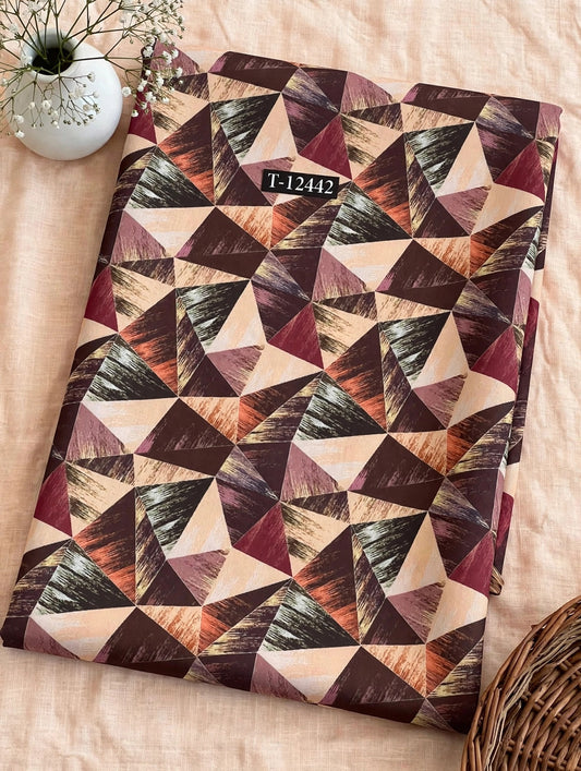 Wholesale T-12442 Triangles Mosaic Abstract On Muslin Fabric - MUSLIN | The Wardrobe Fabrics