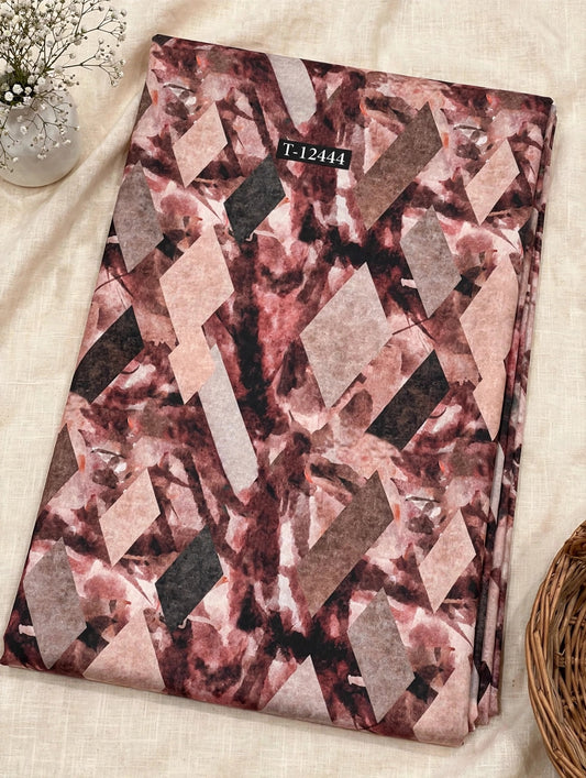 Wholesale T-12444 Brown Watercolor Diamonds Abstract On Muslin Fabric - MUSLIN | The Wardrobe Fabrics