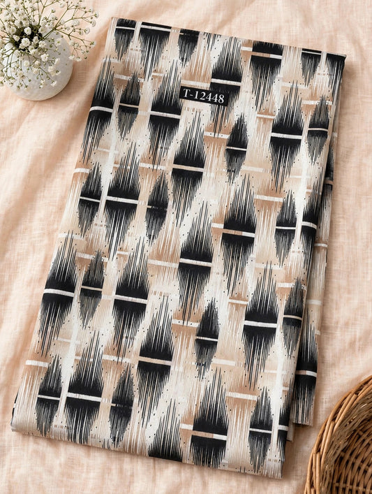 Wholesale T-12448 Black Brush Bars Ikat Abstract On Muslin Fabric - MUSLIN | The Wardrobe Fabrics