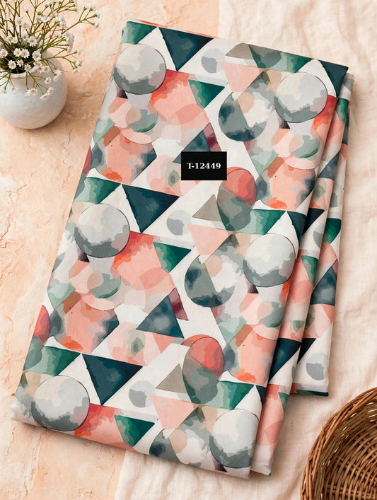 Wholesale T-12449 Watercolor Circles Triangles Abstract On Muslin Fabric - MUSLIN | The Wardrobe Fabrics