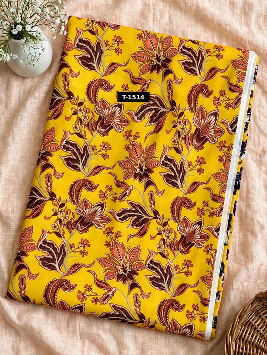Wholesale T-1514 Yellow Brown Floral Paisley On Muslin Fabric - MUSLIN | The Wardrobe Fabrics