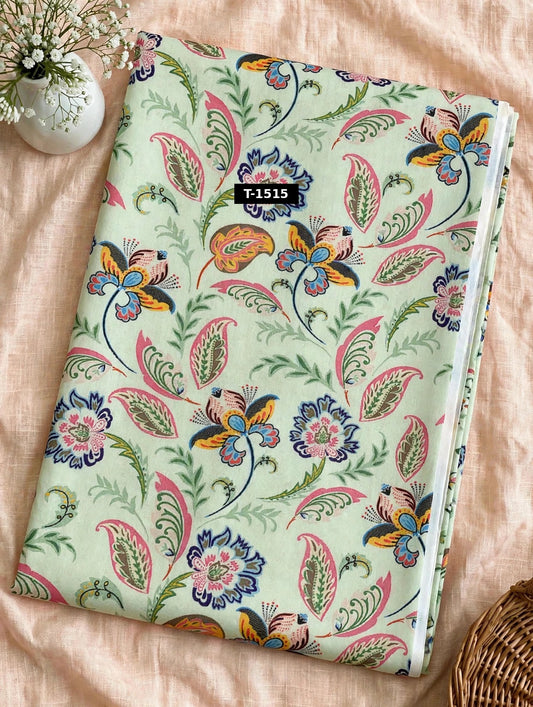 Wholesale T-1515 Mint Multicolour Floral Paisley On Muslin Fabric - MUSLIN | The Wardrobe Fabrics