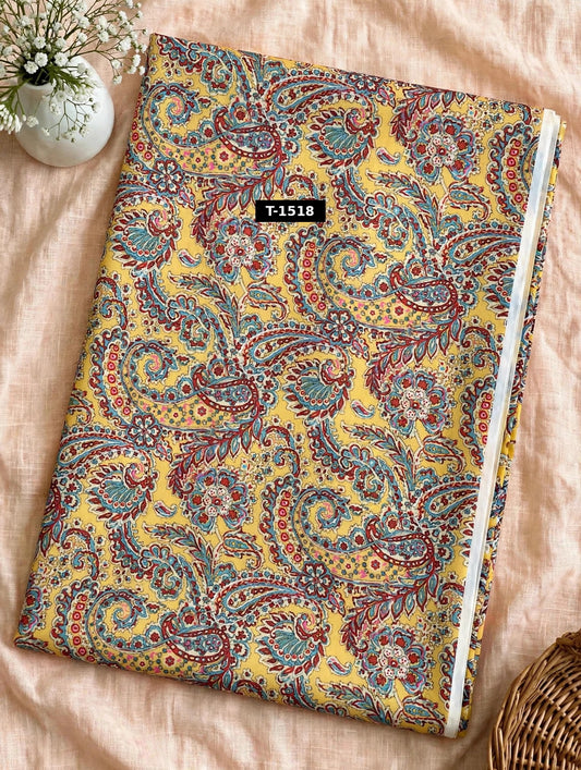 Wholesale T-1518 Yellow Red Blue Paisley On Muslin Fabric - MUSLIN | The Wardrobe Fabrics