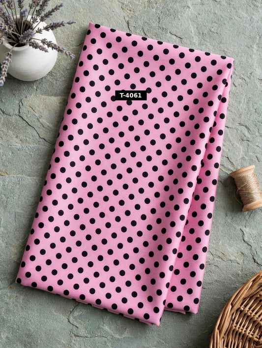 Wholesale T-4061 Black Polka Dot Print On Pink Crepe Fabric - CREPE | The Wardrobe Fabrics