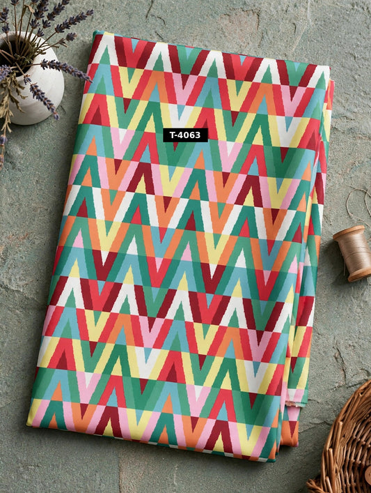 Wholesale T-4063 Multicolor Zigzag Chevron Print On Crepe Fabric - CREPE | The Wardrobe Fabrics