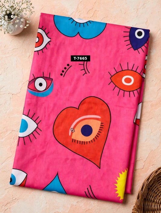 Wholesale T-7665 Heart-Evileye Print On Muslin Fabric - MUSLIN | The Wardrobe Fabrics