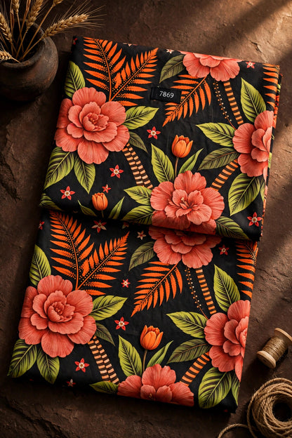 Wholesale 7869 Elegant Floral Prints On Pure Natural Crepe - PURE NATURAL CREPE | The Wardrobe Fabrics