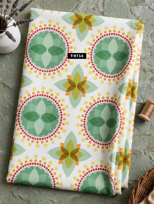 Wholesale T-9714 Green Geometric Medallion Print On Crepe Fabric - CREPE | The Wardrobe Fabrics