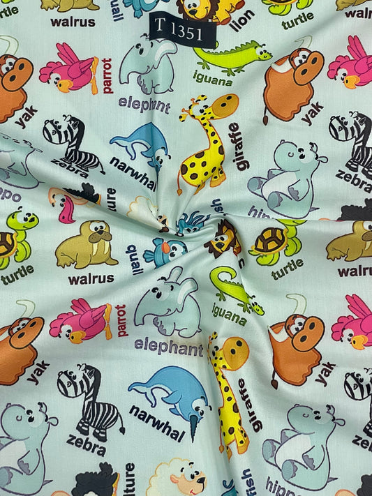 Kids Cartoon Print on Muslin