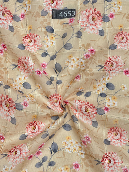 Wholesale Linen Checks Floral Print – Silky Print On Linen Checks With Jari | The Wardrobe Fabrics