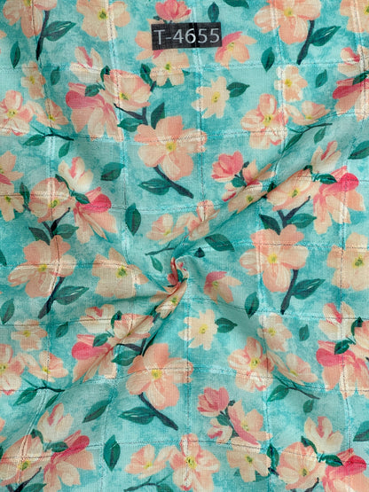 Wholesale Linen Checks Floral Print – Silky Print On Linen Checks With Jari | The Wardrobe Fabrics