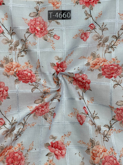 Wholesale Linen Checks Floral Print – Silky Print On Linen Checks With Jari | The Wardrobe Fabrics