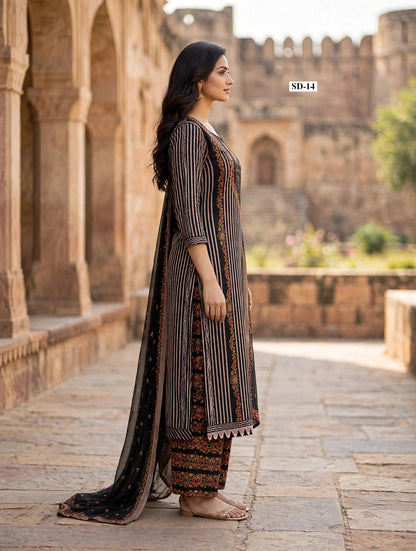 Wholesale SD-14 Black Rust Stripe 3 Pcs Suit - Side View | The Wardrobe Fabrics