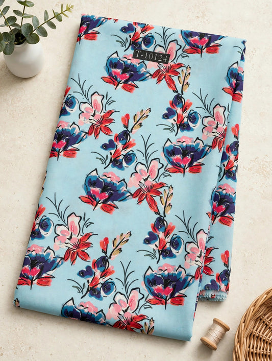 Wholesale T-10124 Blue Sketch Floral Print On Georgette Fabric - GEORGETTE | The Wardrobe Fabrics