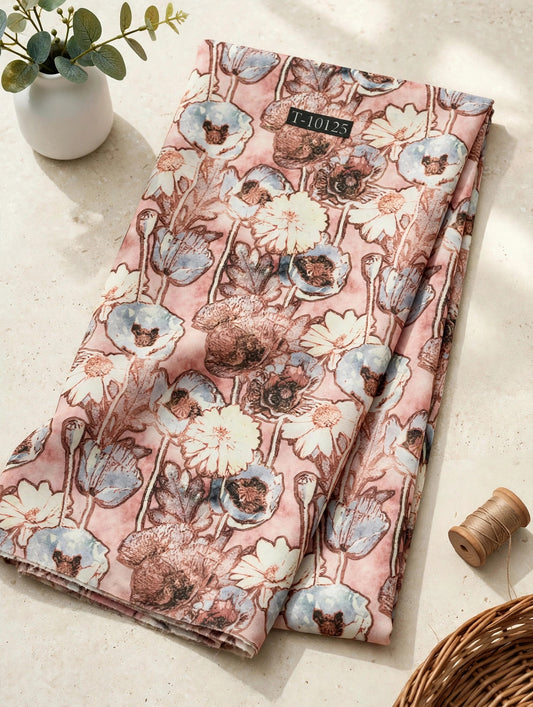 Wholesale T-10125 Pink Vintage Botanical Print On Georgette Fabric - GEORGETTE | The Wardrobe Fabrics