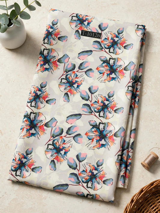 Wholesale T-10126 White Ink-Sketch Floral Print On Georgette Fabric - GEORGETTE | The Wardrobe Fabrics