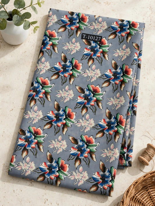 Wholesale T-10127 Grey Poppy Floral Print On Georgette Fabric - GEORGETTE | The Wardrobe Fabrics