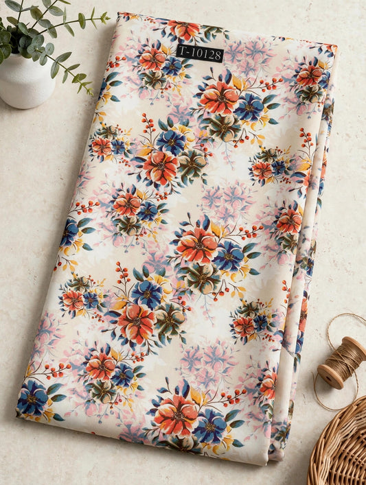 Wholesale T-10128 Cream Watercolor Floral Print On Georgette Fabric - GEORGETTE | The Wardrobe Fabrics