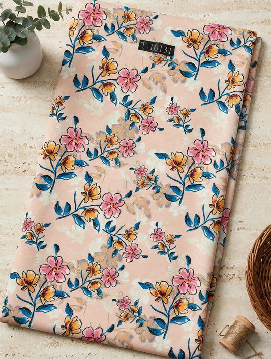 Wholesale T-10131 Peach Floral Print On Georgette Fabric - GEORGETTE | The Wardrobe Fabrics