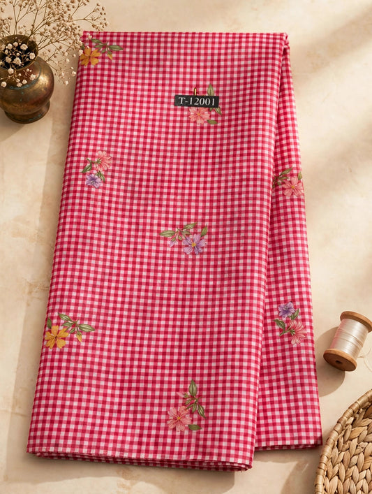 Wholesale T-12001 Blossom Gingham Prints - CHANDERI | The Wardrobe Fabrics