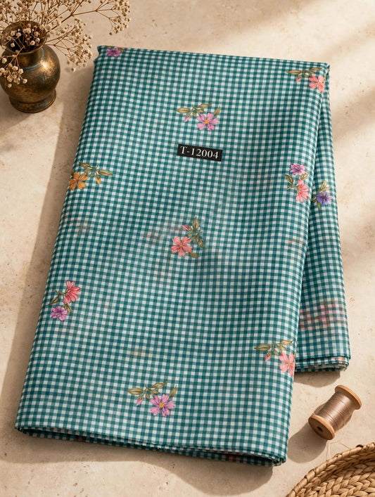 Wholesale T-12004 Blossom Gingham Prints - CHANDERI | The Wardrobe Fabrics