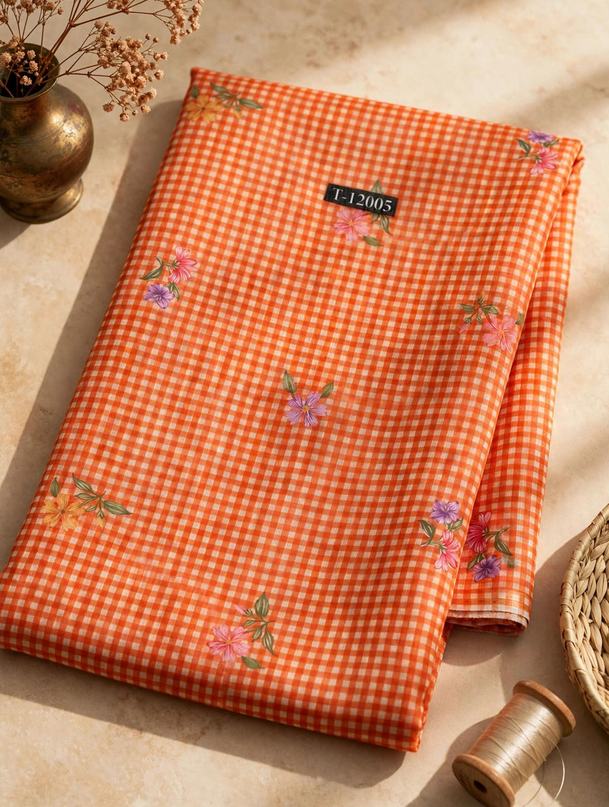 Wholesale T-12005 Blossom Gingham Prints - CHANDERI | The Wardrobe Fabrics