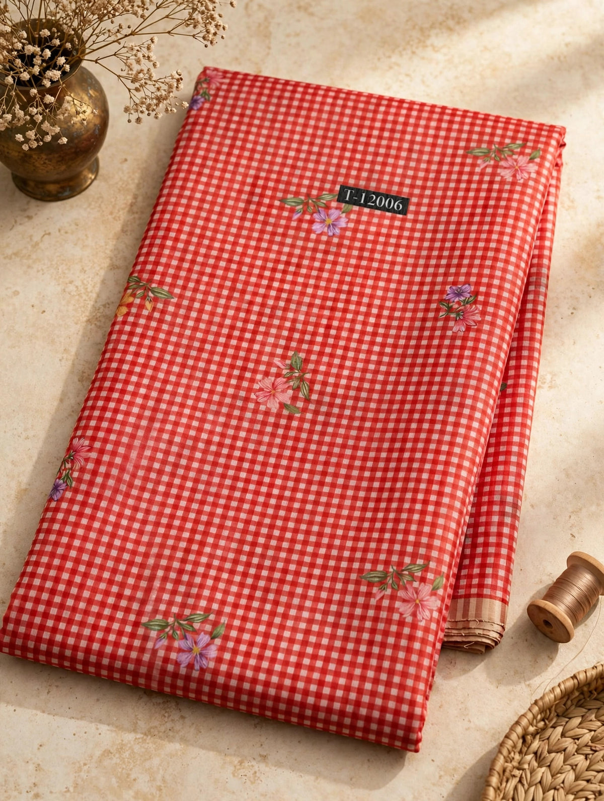 Wholesale T-12006 Blossom Gingham Prints - CHANDERI | The Wardrobe Fabrics