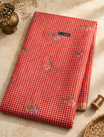 Wholesale T-12006 Blossom Gingham Prints - CHANDERI | The Wardrobe Fabrics