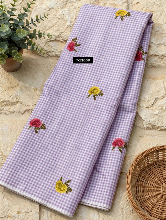 Wholesale T-12008 Rose Gingham Print - CHANDERI | The Wardrobe Fabrics