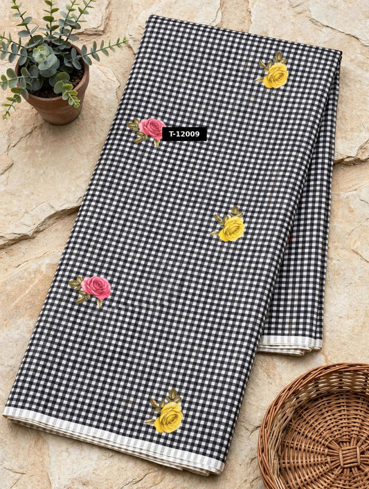 Wholesale T-12009 Rose Gingham Print - CHANDERI | The Wardrobe Fabrics
