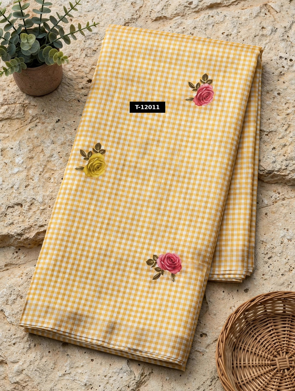 Wholesale T-12011 Rose Gingham Print - CHANDERI | The Wardrobe Fabrics