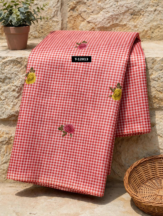 Wholesale T-12013 Rose Gingham Print - CHANDERI | The Wardrobe Fabrics
