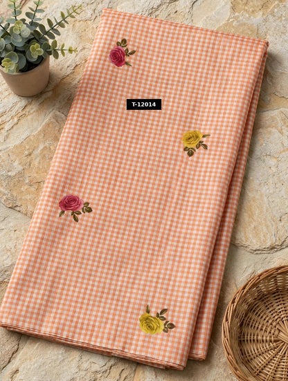 Wholesale T-12014 Rose Gingham Print - CHANDERI | The Wardrobe Fabrics