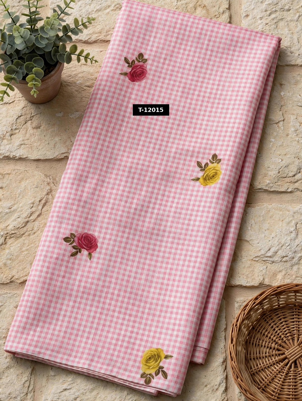 Wholesale T-12015 Rose Gingham Print - CHANDERI | The Wardrobe Fabrics