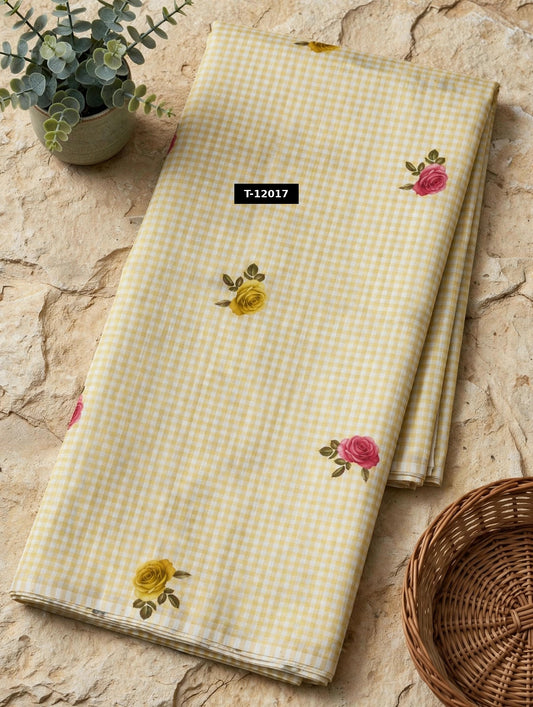 Wholesale T-12017 Rose Gingham Print - CHANDERI | The Wardrobe Fabrics