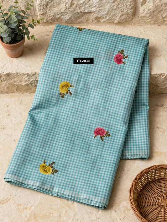 Wholesale T-12018 Rose Gingham Print - CHANDERI | The Wardrobe Fabrics