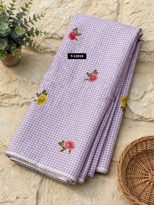 Wholesale T-12019 Rose Gingham Print - CHANDERI | The Wardrobe Fabrics