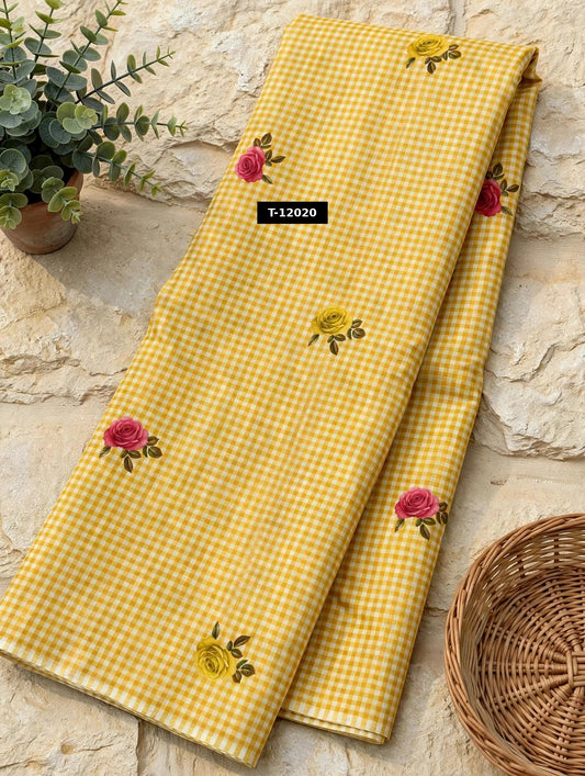 Wholesale T-12020 Rose Gingham Print - CHANDERI | The Wardrobe Fabrics