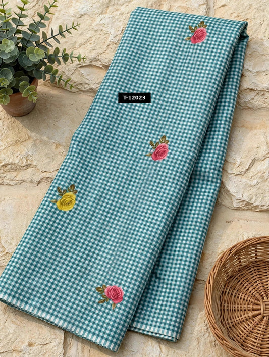 Wholesale T-12023 Rose Gingham Print - CHANDERI | The Wardrobe Fabrics