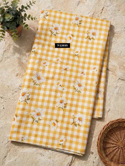 Wholesale T-12035 Daisy Gingham Print - CHANDERI | The Wardrobe Fabrics